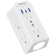 Wall Outlet with Night Light, 6 outlets, 2 USB A + 1 USB C, 3-speed, wide pitch 3-sided design