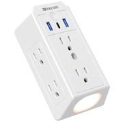 Wall Outlet with Night Light, 6 Outlets, 2 USB-A + 1 USB-C, 3-Speed, Wide Pitch 3-Sided Design
