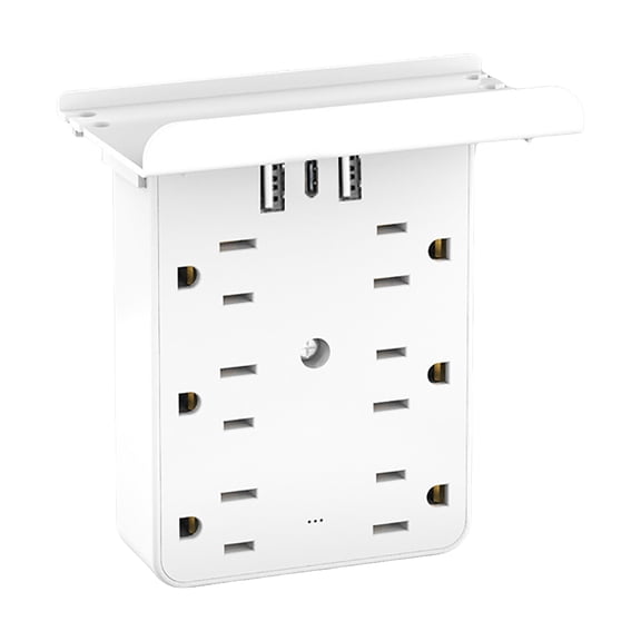 Wall Outlets Extender with Shelf 6 AC Ports USB-A/C Surges Protector Space-Saving Flat Multi Plug Power Strip Electric Outlets Splitter for Desk Nightstand Home Office Dorm