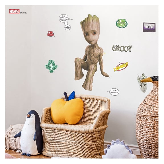 Wall Palz Marvel Guardians of The Galaxy Baby Groot Wall Decal - Groot Wall Stickers with 3D Augmented Reality Interaction - 26" Groot Stickers - Marvel Room Decor