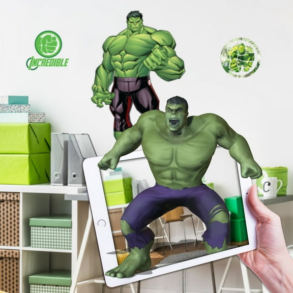 Wall Palz Marvel Incredible Hulk Wall Decals - 17" Augmented Reality Avengers Hulk Bedroom Wall Decor Peel and Stick Vinyl Wall Stickers