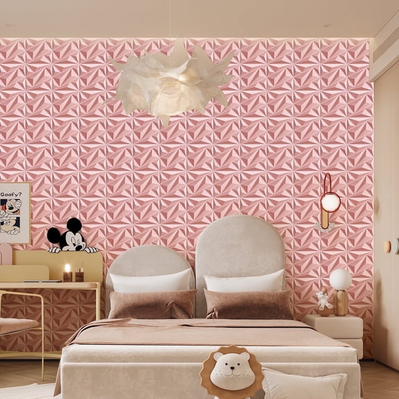 FLOLEOPA Pink 11.8 in x 11.8 in 0.8 mm, PVC Decorative Wall Panels, 20 Pieces