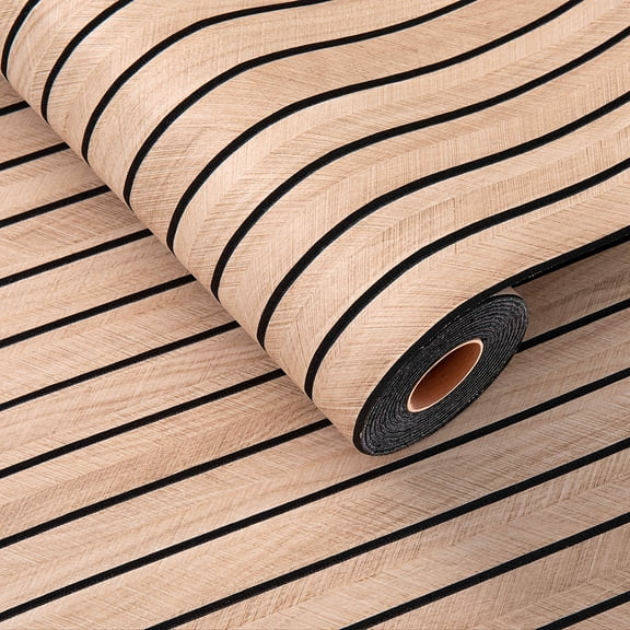 Wall Paper PeelandStick Modern, 17.7X118 In, 3D Beige Wood Grain, Textured Removable, Self Adhesive, 1 Roll