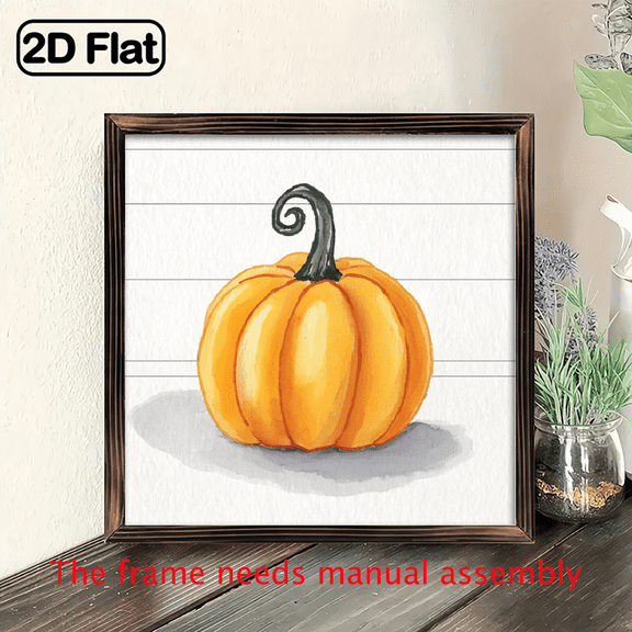 Wall Pediments1pcs Wooden Sign, 8x8inch Rustic Pumpkin Art Print Farmhouse Style Fall Wall Art for Autumn Home Decor Printing Wooden Frame Framed Wall Art Deco for Kitchen Bathroom Living Room
