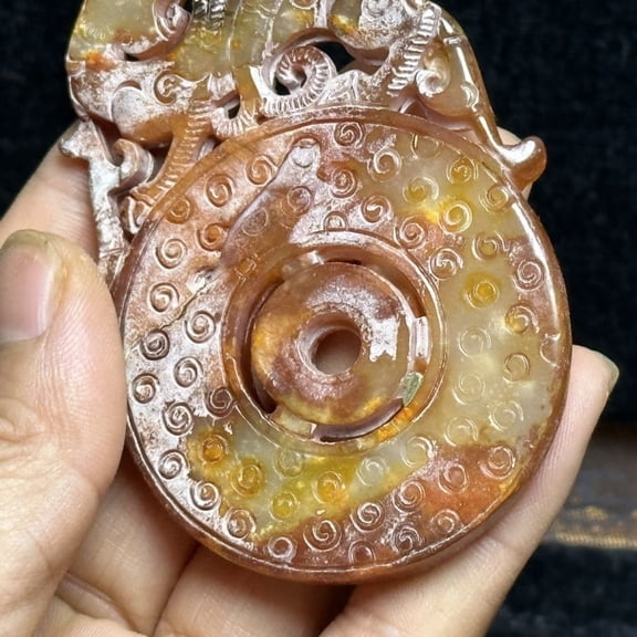 Wall Pendant Double Dragon Stone Carving Asian Home Decor Art Sculpture