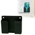 thumbnail image 1 of Wall Phone Holder, Adhesive Phone Stand with Data Cable Receiving Hole, Wall Mount Phone Holder for Kitchen, Bathroom, Bedroom, RV, Compatible with Most Cell Phones & Remote Controls, Black, 1 of 8