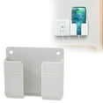 thumbnail image 1 of Wall Phone Holder, Adhesive Phone Stand with Data Cable Receiving Hole, Wall Mount Phone Holder for Kitchen, Bathroom, Bedroom, RV, Compatible with Most Cell Phones & Remote Controls, White, 1 of 8