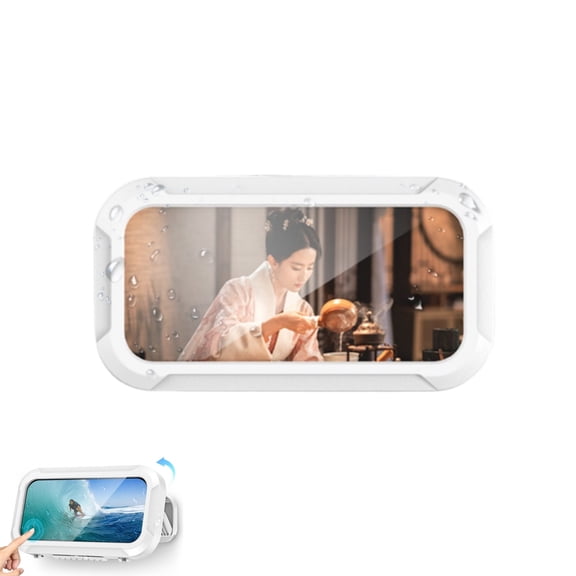 Wall Phone Stand,1Pack Waterproof 360 Rotation Phone Stand Case,QZS White Portable Waterproof Case with Touch Screen for Bathroom