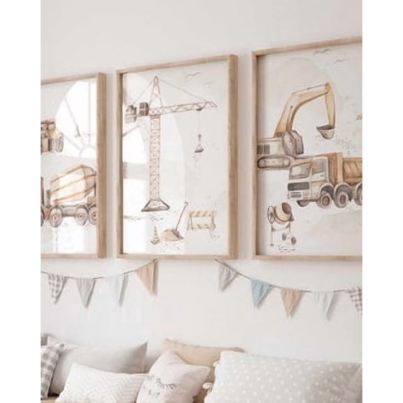 Wall Picture Posters P807 / Construction Site Truck Crane Excavator / Children'S Room Decoration Wall Pictures Pictures, Stretched Canvas