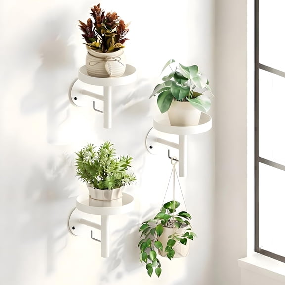 Wall Plant Holder, 3 Pack Metal Wall Planters Stand Floating Shelves for Indoor Plants, Window Sill Plant Decor for Bedroom, Bathroom, Living Room, Home, Office, All White