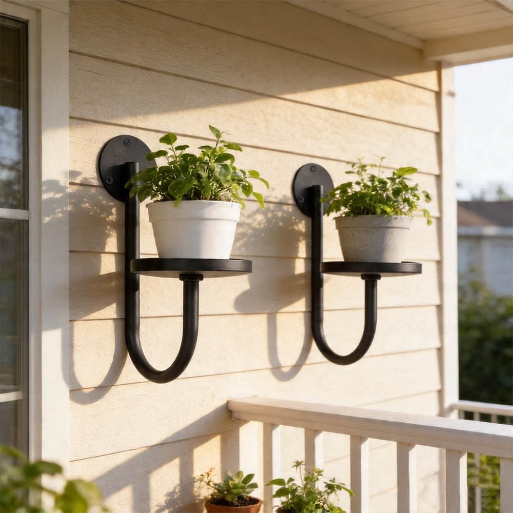 Wall Plant Holder Set of 2 for Outdoor, Metal Hanger | Floating Flower ...