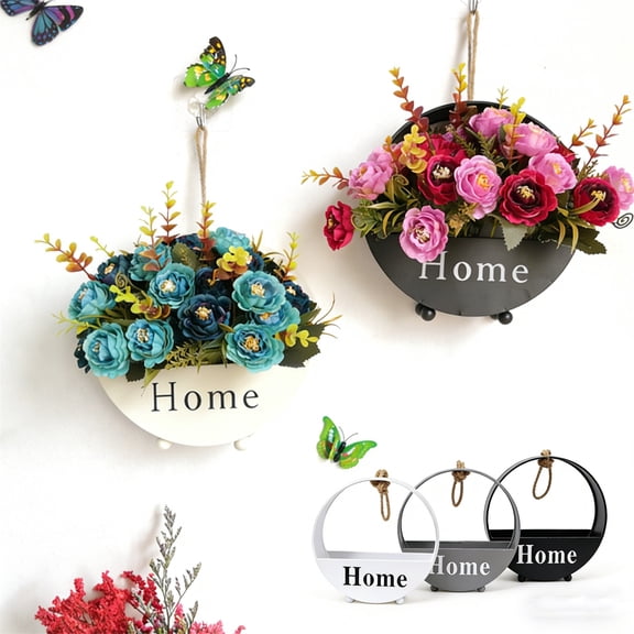 Wall Planter, Iron Hanging Flower Pot Basket Gray For Home Wall Hanging Decor And Modern Balcony Garden Plant Display