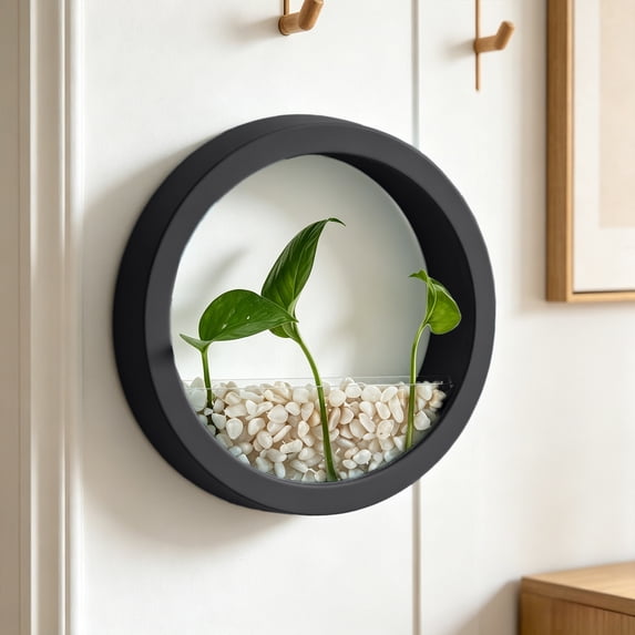 Wall Planter - Modern Round Hydroponic Wall Vase, Hanging Planter for Herb, Cactus, Balcony & Patio Decor