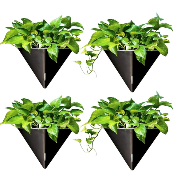Wall Planters Black X 4 Pack 12 Inch Large Self Watering Indoor Outdoor Decor