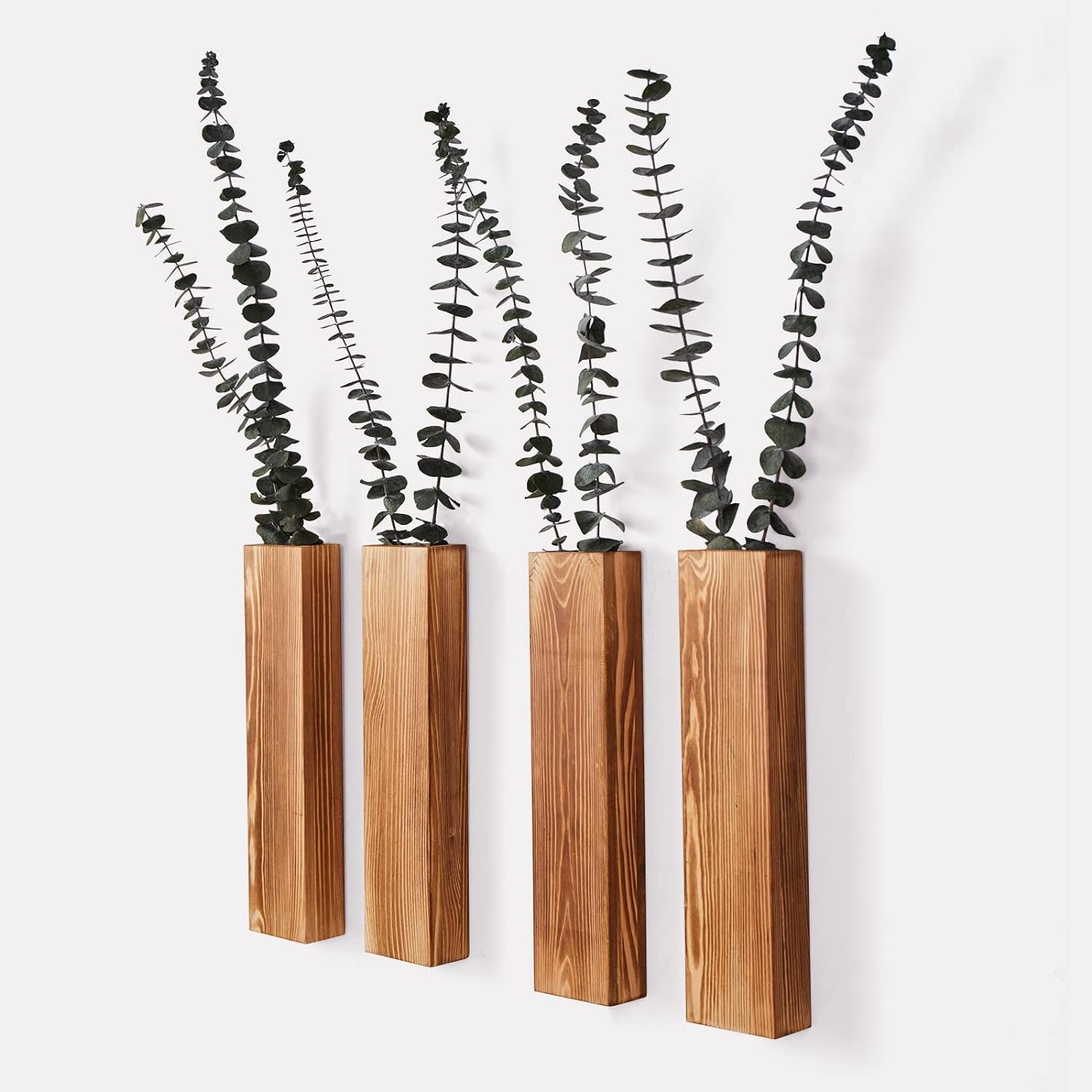 Brown Pine Rectangular Wall Planters for Dried Flowers, 4 Pack