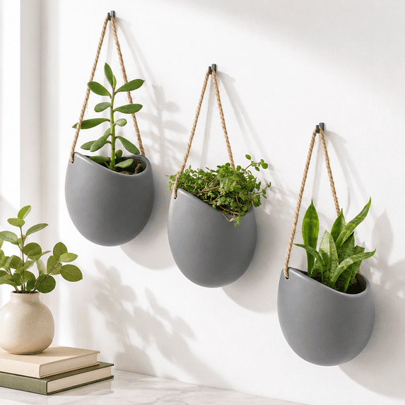 Wall Planters -ellie- | Hanging Ceramic Plant Pots 3 Pieces Decoration ...