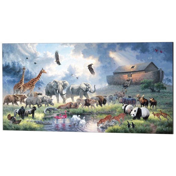 Dicksons Noah's Ark Bright Blue, Grey, and Tan 40 x 20 Inch Wood Wall Art Sign Plaque