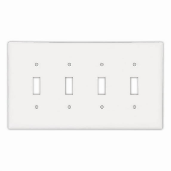 Cooper PJ4W White Mid-Size Unbreakable Four Gang Toggle Light Switch Wall Plate