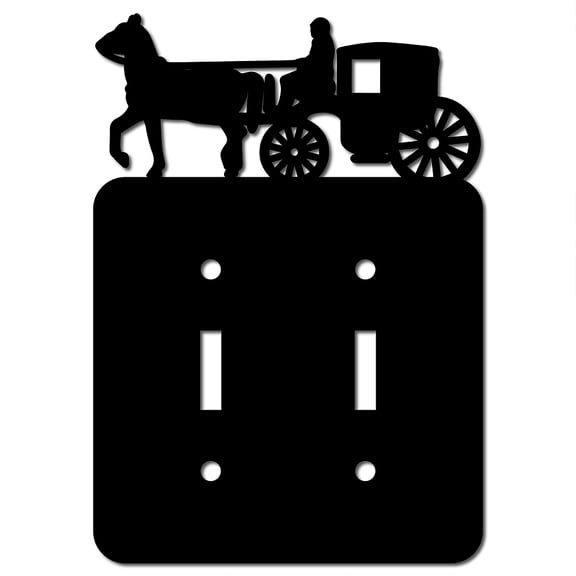 Wall Plate Carriage 2 Gang Toggle Light Switch Plate with Screws Unbreakable Faceplate Outlet Cover Replacement Receptacle Decorative Wall Art Signs Black 4.6 x 6.5inch DIY