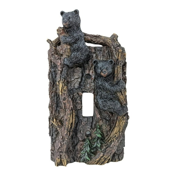 Rustic Black Bear Single Toggle Switch Cover - Decorative Resin Wall Plate with Tree Branch Design for Cabin, Lodge, and Nature-Inspired Home Dcor