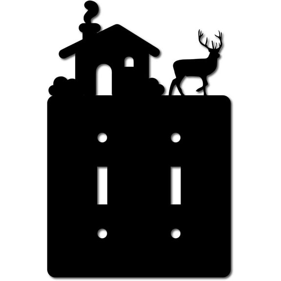 Wall Plate Deer Wildlife Gang Toggle Light Switch Plate with Screws Unbreakable Faceplate Outlet Cover Replacement Receptacle Decorative Wall Art Signs Black 4.5 x 6.8inch DIY