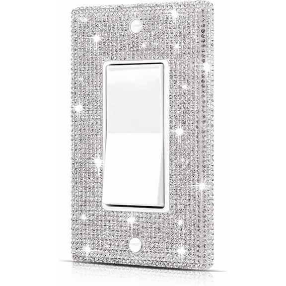 Wall Plate Light Switch Cover Outlet Cover, Standard Size 4.50" x 2.76", Dengduoduo Silver Rhinestones Bling Light Switch Plate, Plug Cover for Electrical Outlet for Bedroom Accessories Home Decor