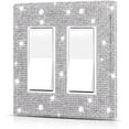 thumbnail image 1 of Wall Plate Light Switch Cover or Outlet Cover, Standard Size 4.50" x 4.57", Silver Rhinestones Bling Double Light Switch Plate for Electrical Outlet for Bedroom Accessories Home Decor, 1 of 7