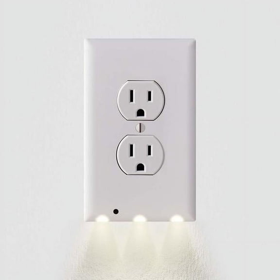 Wall Plate Night Light - LED Night Lights Built Into Electrical Outlet Wall Plates - Turn On/Off Automatically (2 Pack) (Duplex Outlets, White)