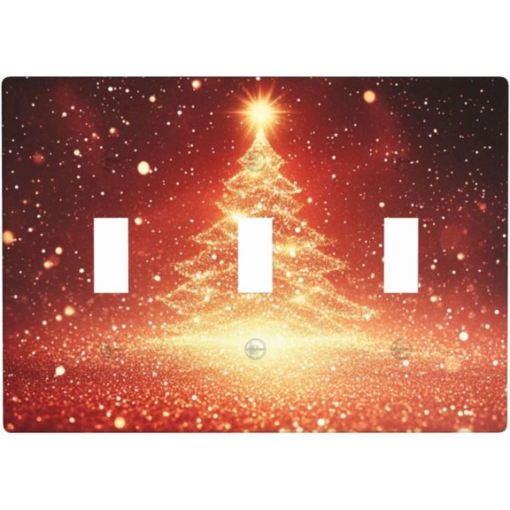 Wall Plate Pine Tree Glitter Red Decorative Switch Cover Triple Gang Toggle 4.5 x 6.38 Inch PC Plastic Electrical Receptacle for home use Flat Bathroom