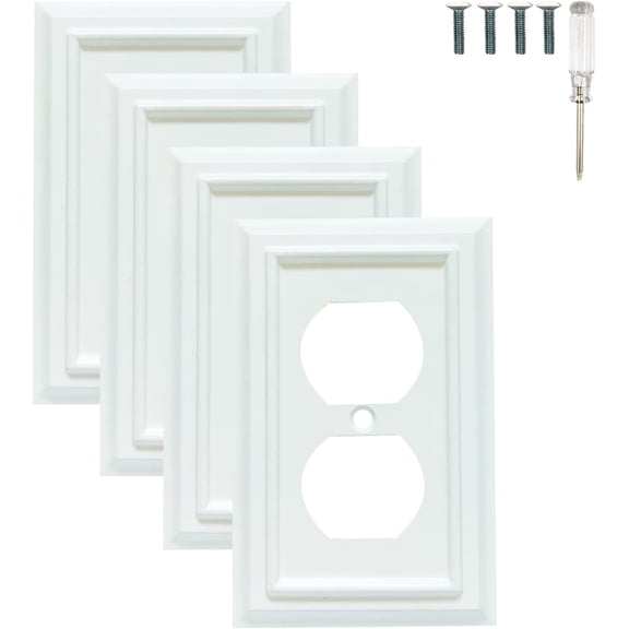 Wall Plates, Duplex Outlet Covers, Toggle Light Switch Plates, Decorator Light Switch Cover, Bamboo Fiber Material Standard Size Wall Plates of various styles, White (1 Gang Duplex 4 Pack)