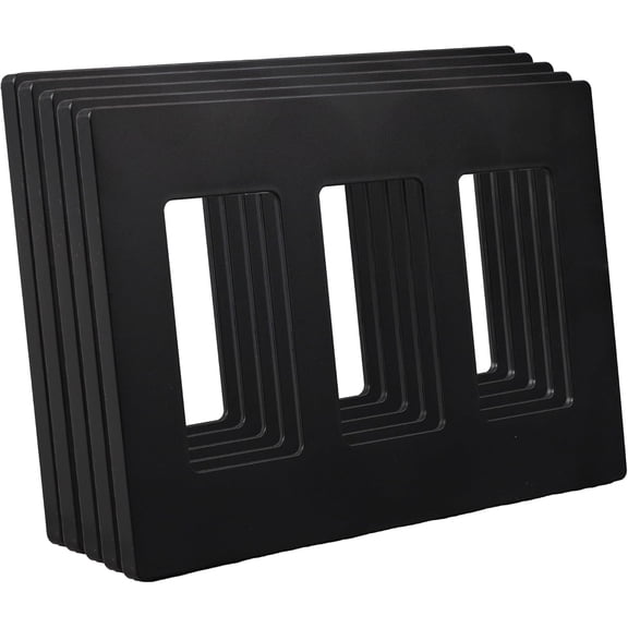 Wall Plates Screwless Design Outlet Covers 5pcs 3-Gang UL Certified Safe Switch Plate Covers Modern Decor Wall Plates Smooth Touch Paintable Cover Plates, Black