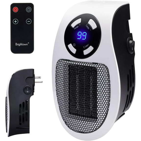 Wall Plug In Heater 450W, Portable Outlet with Remote, Clear LED Display, Small Heaters for Indoor Use Adjustable Thermostat and 12H Timer Bathroom Room Office
