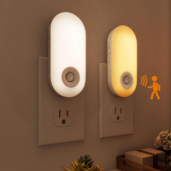 Wall Plug Motion Sensor Night Light with Adjustable Warm/Cool LED