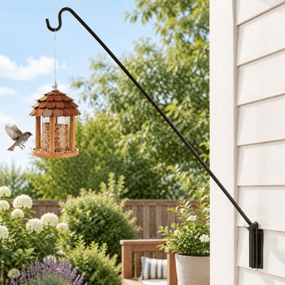 Wall Pole - Adjustable Length - 1 Pack Garden Shepherd Hook For Hanging Bird Feeders Lanterns Wind Chimes