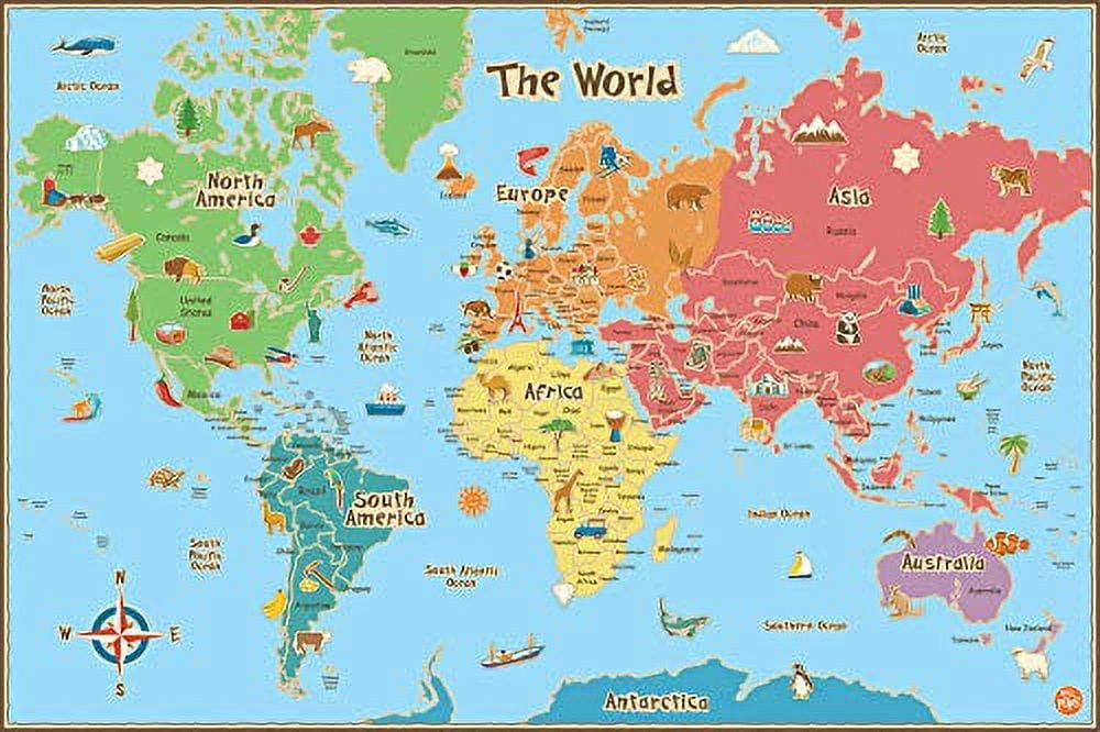 Colorful Dry Erase World Map Decal for Kids' Rooms