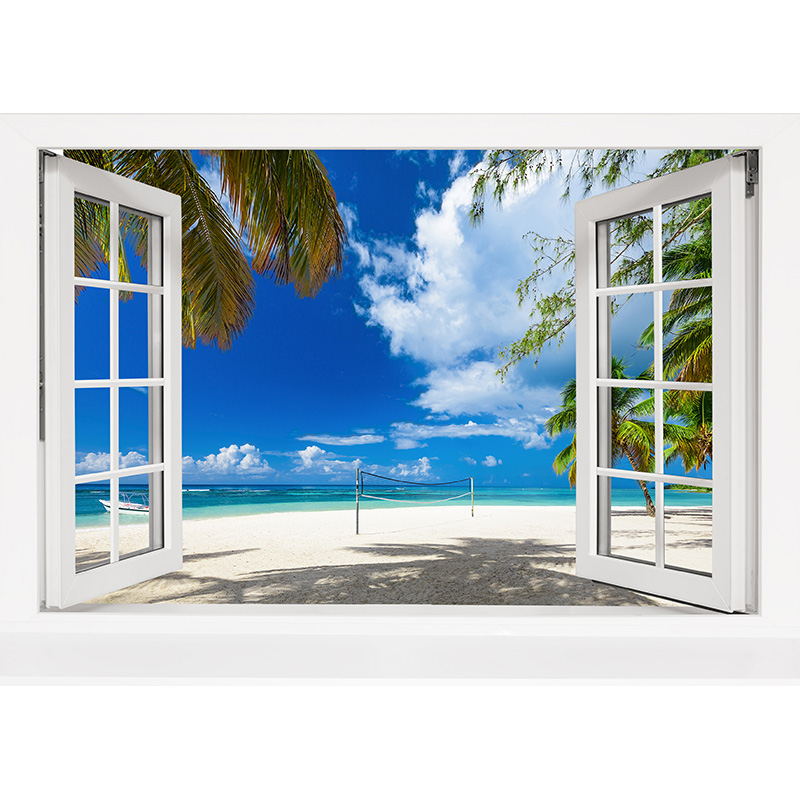 Wall Poster Open Window Sea Sunset Photography Backdrops Living Room ...