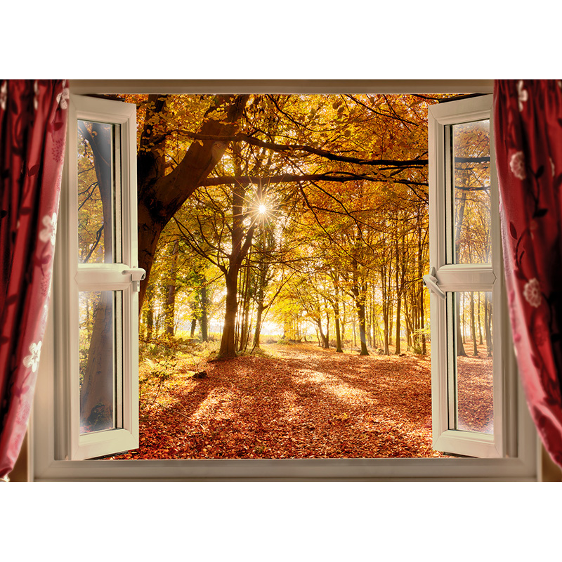Wall Poster Open Window Sea Sunset Photography Backdrops Living Room ...