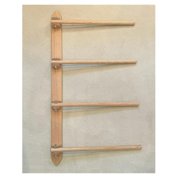 Wall Quilt Rack, Display, Storage, Organizer with 4 Hinged, Fully Movable Arms. Natural Oak.