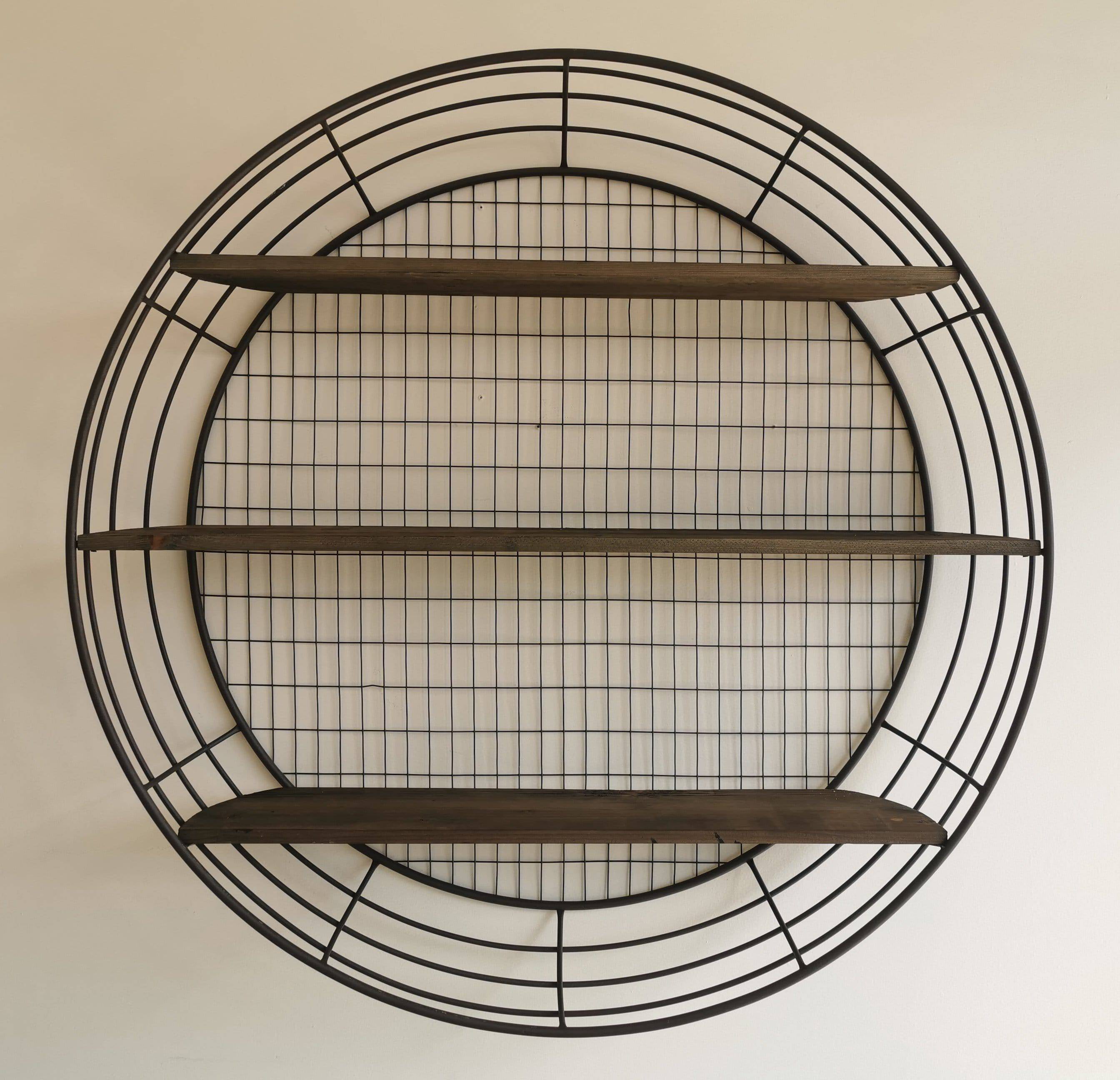 Wall Rack - 3-Tier Rustic Round Iron Wall Shelf