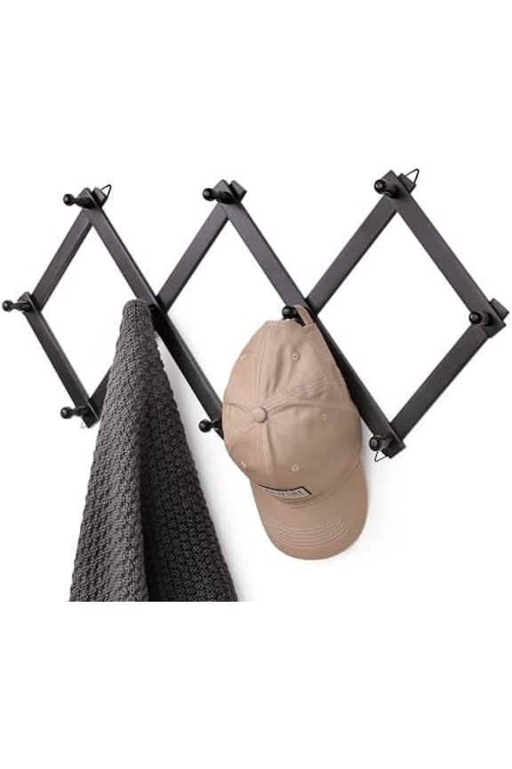 Wall Rack with 10 Hooks, Wooden Wall Expandable Coat Rack for Coat, Hats, Baseball Caps, Coffee Mug, Jewelry(Black)