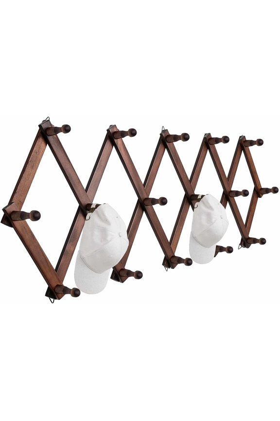 Wall Rack with 10 Hooks, Wooden Wall Expandable Coat Rack for Coat, Hats, Baseball Caps, Coffee Mug, Jewelry(Black)