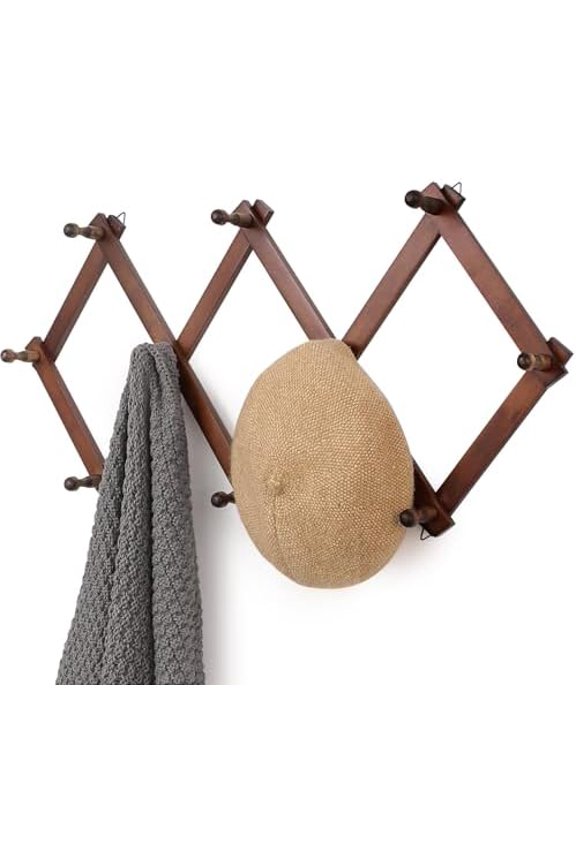 Wall Rack with 10 Hooks, Wooden Wall Expandable Coat Rack for Coat, Hats, Baseball Caps, Coffee Mug, Jewelry(Brown)