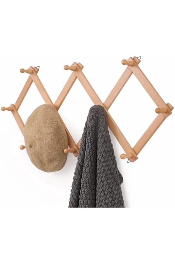 Wall Rack with 10 Hooks, Wooden Wall Expandable Coat Rack for Coat, Hats, Baseball Caps, Coffee Mug, Jewelry(Natural)