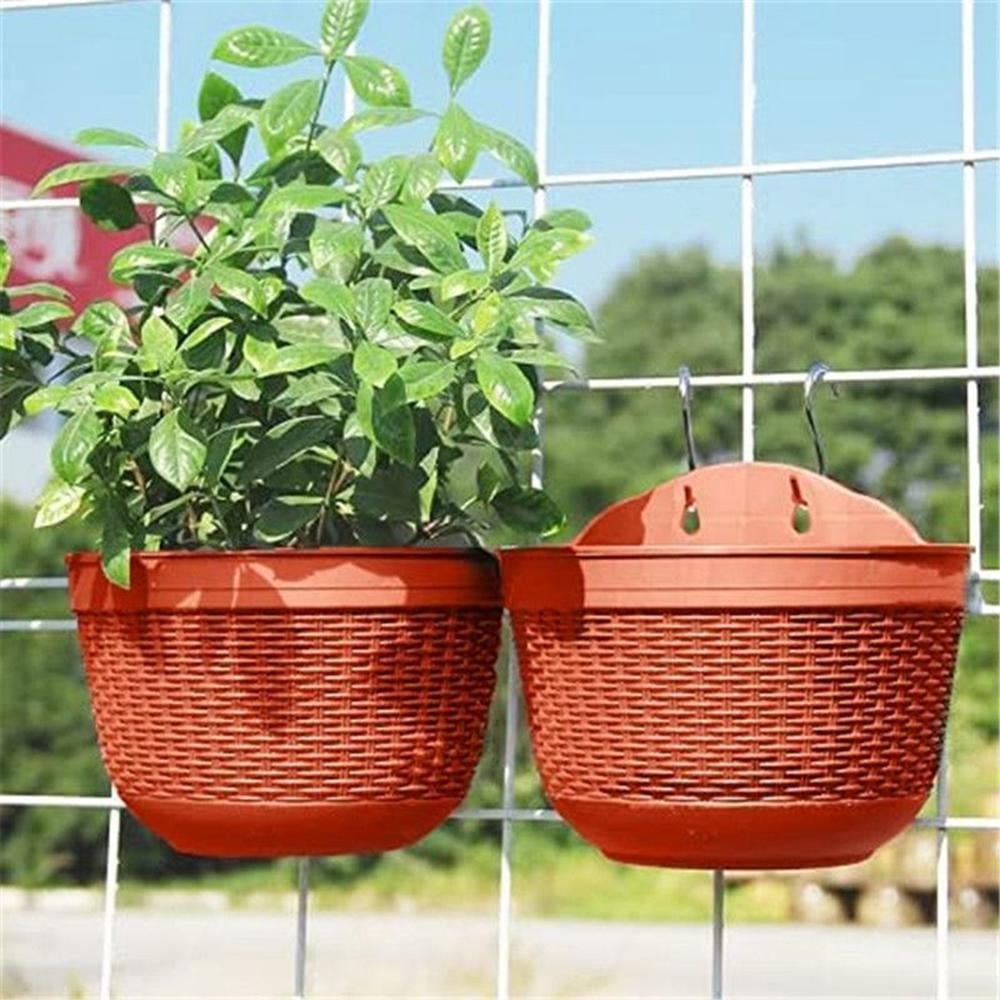 Wall and Railing Hanging Planters with S Hooks,Large Plastic Pots, Indoor  and Outdoor Half Round Plant Holders for Fence, Balcony or Rails, Display  Herb Gardens, Flowers or Plants 2PCS 