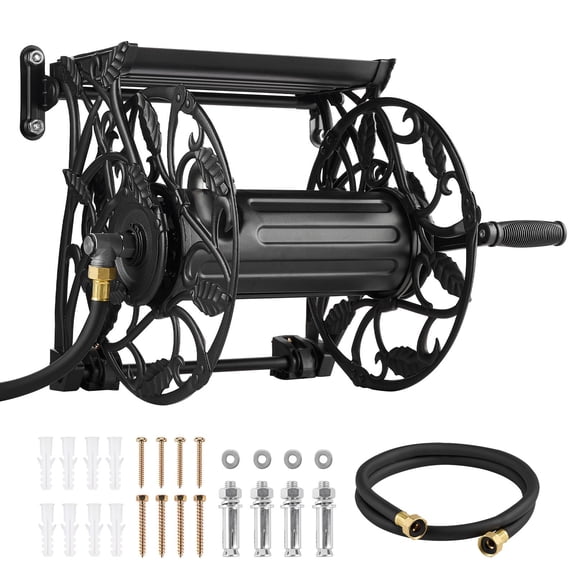 Outdoor Wall Mount Water Hose Reel 135FT Capacity Alloy Connector Decorative Water Pipe Holder
