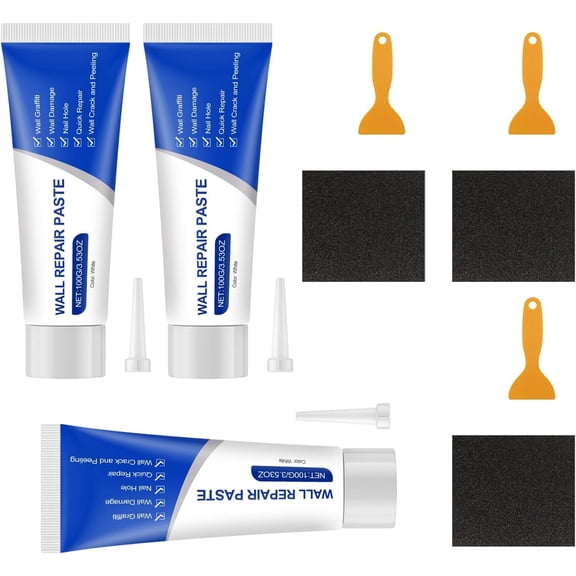 Wall Repair Kit, Drywall Patch Kit with Spackle Paste & Tools, Quick Drying Wall Mending Agent for Holes Cracks, 3 Pack