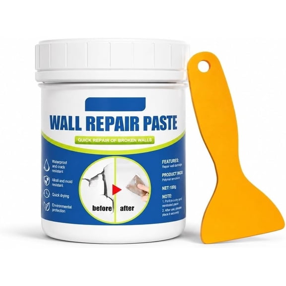 Wall Repair Paste Kit with Scraper, Quick Drying Spackling Compound for Drywall, Waterproof & Mold-Resistant Wall Crack Hole Filler, 3.52 Oz