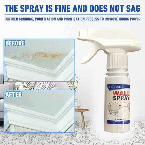 Wall Repair Spray Paint - Water-Based Stain Cover for Graffiti, Cracks & Yellowing, Self-Spray Refurbishment Protection, 60ml, White