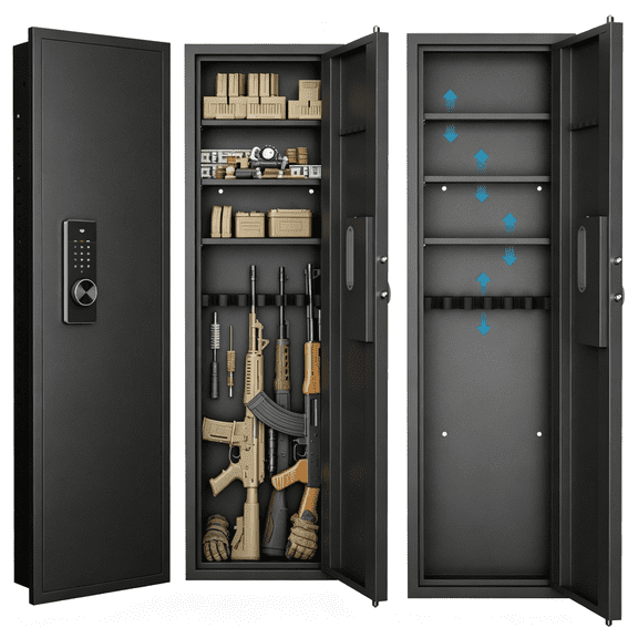 In Wall Rifle Safe, 53 Inch Hidden Gun Storage Cabinet with Digital Keypad Lock, Steel Door Adjustable Shelves for Home Firearm and Valuables Organization