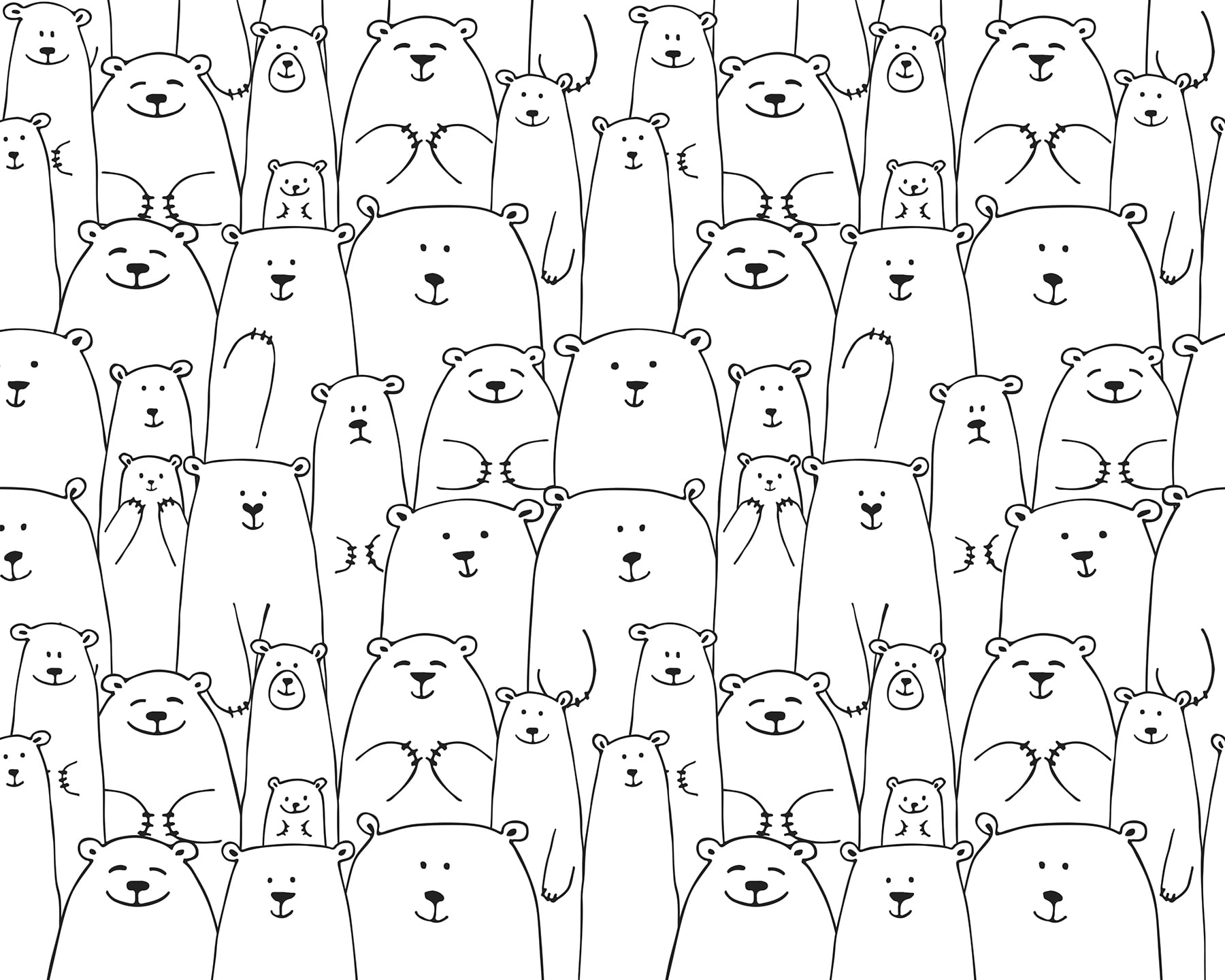 White Repositionable Polar Bear Wall Mural, 94" x 118"